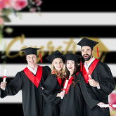 Aperturee - Schwarz weißer Streifen Floral Glückwunsch Absolventen Fotohintergrund